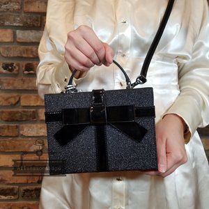 Kate Spade Wrapping Party Gift Box Black Glitter Leather Crossbody Bag Handbag
